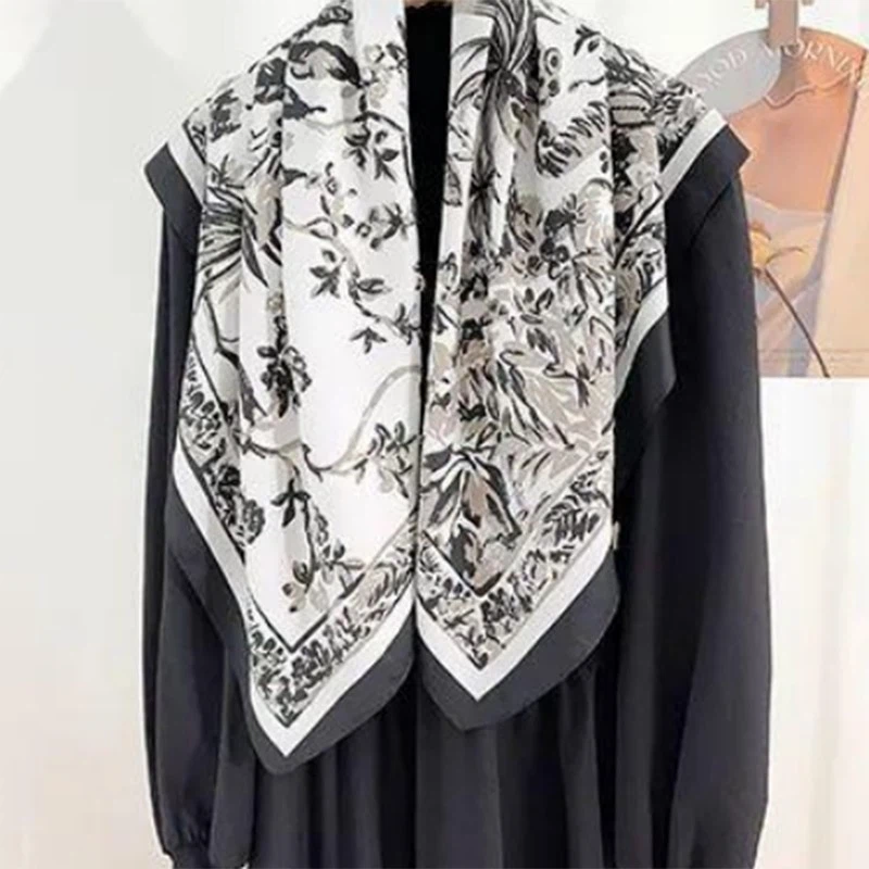 china Black and White Silk Scarf china Black and White Silk Scarf